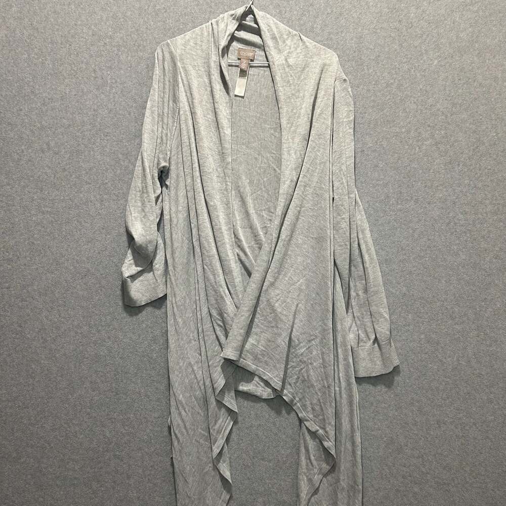Chico's Women’s Gray Open Front Draped Long Sleeve Cardigan Size 2